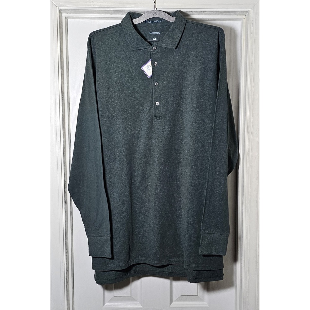 B. Draddy Quinlivan Long Sleeve Polo Shirt Size XL Green Logo Pima Cotton